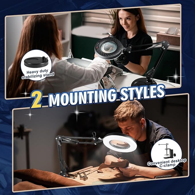 12X Magnifying Glass with Light and Stand, 144 LEDs Brightest Desktop Magnifying Lamp, 10 Dimmable Brightness 5 Color Modes, Hands Free Metal Desk Lamp for Craft Reading Painting Hobby Close Work