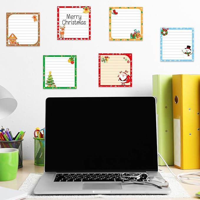 30 Pack Christmas Sticky Notes - 600 Sheets Holiday Memo Notes for Message Reminder Gifts School Office Students Teachers Presents