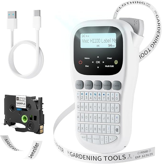 Vixic Label Maker, H1100 Label Maker Machine with-Tape, Portable Label Machine with Backlight Screen, Handheld Labeler Includes USB-C for Power, Multiple Font Icon for School Office Organization