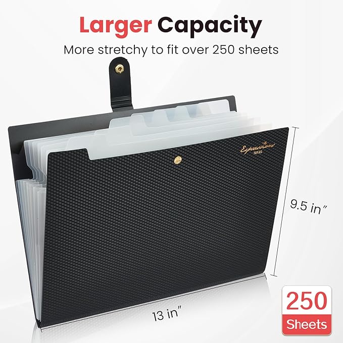 Sooez Accordion File Organizer, 8 Pocket Expanding File Folder with Labels, Letter Size Folders for Documents, Portable Paper Bill Receipt Organizer for Home School Office Supplies, Grey