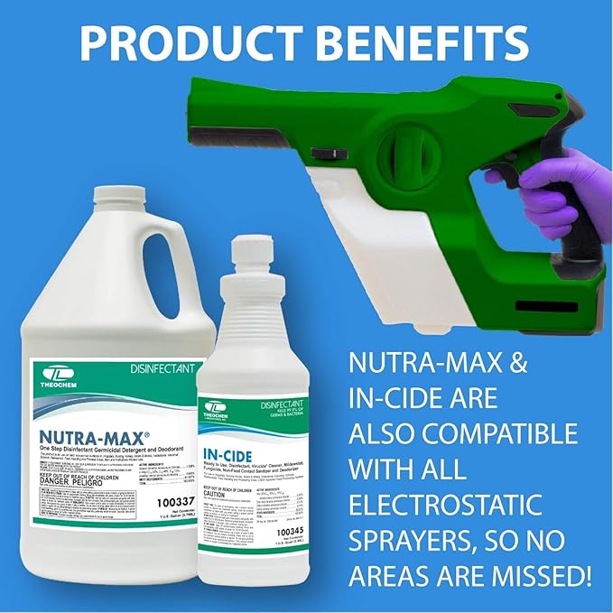Nutra-Max Concentrated Hospital Grade Disinfectant, EPA List N Registered, Kills 99.9% Viruses & Bacteria, 1:32 Dilution Makes 32 Gallons, Commercial Strength Multi-Surface Cleaner