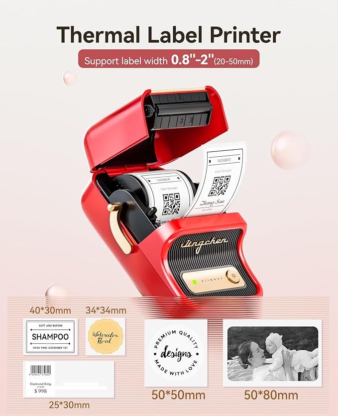 NIIMBOT B21 Label Maker Inkless Bluetooth Label Printer, 2 Inch Portable Thermal Label Machine for Small Business, Address, Logo, Clothing, Mailing, Candles, Jewelry, Sticker Printer for Gift, Red