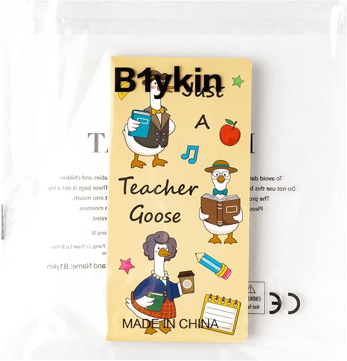 B1ykin Sticky Notes Set, Cartoon Theme Cute Self-Stick Notes Pad Teacher Appreciation Gifts， Self-Adhesive Writing Memo Pages Sticky to Do Notepad Thank You Gift for School Classroom (Goose Teacher)
