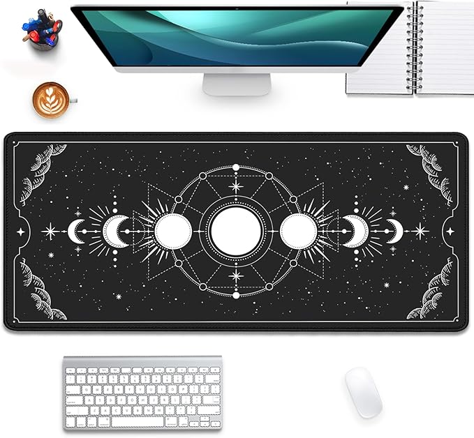 Moon Phases Celestial Witchy Tarot Astrology Witch Aesthetic Extended Desk Pad Mouse Pad,Stitched Edges Non-Slip Rubber Base XL Mouse Mat Desk Mat for Office Home Work Mousepad(27.5X11.8 Inch)