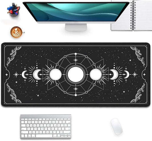 Moon Phases Celestial Witchy Tarot Astrology Witch Aesthetic Extended Desk Pad Mouse Pad,Stitched Edges Non-Slip Rubber Base XL Mouse Mat Desk Mat for Office Home Work Mousepad(27.5X11.8 Inch)