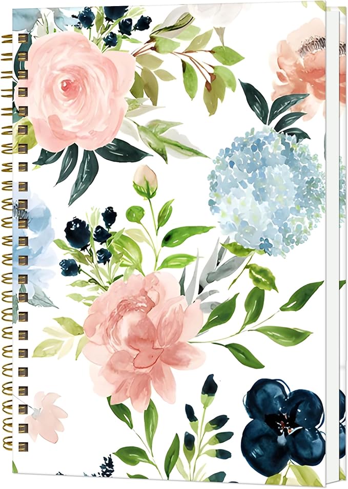 Spiral Notebook A5, Hardcover Journal for Women, 120 Pages Thick College Ruled Paper, Perfect for Office, School, or Home Use(Pink Rose Flowers)