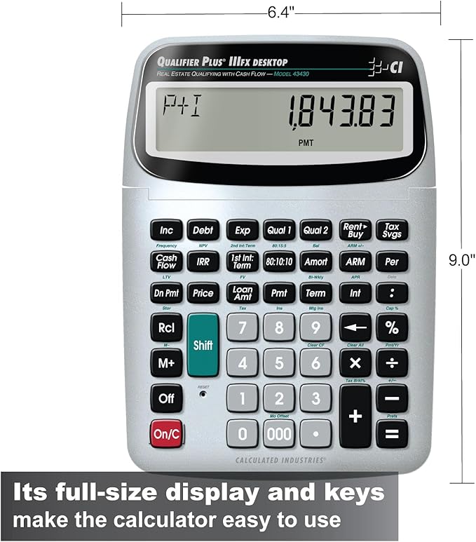 Calculated Industries 43430 Qualifier Plus IIIfx Desktop PRO Real Estate Mortgage Finance Calculator | Clearly-Labeled Keys | Buyer Pre-Qualifying | Payments, Amortizations, ARMs, Combos, FHA/VA, More