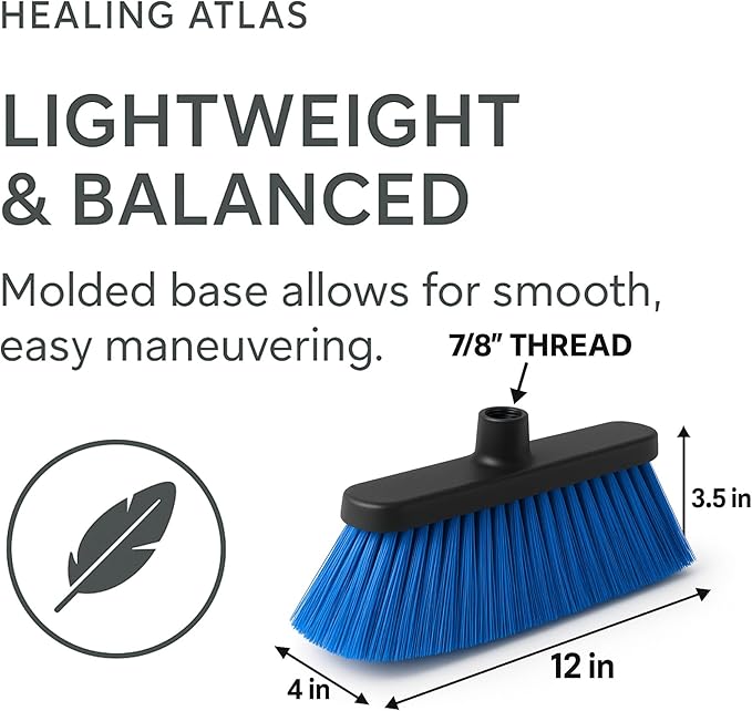 Healing Atlas Aria Blue Broom Head – 13” Sweeping Surface – Heavy-Duty Soft Bristles with Flagged Magnetic Effect – Universal Thread – Recycled PP – Deep Indoor/Outdoor Sweeper(Blue, ARIA)