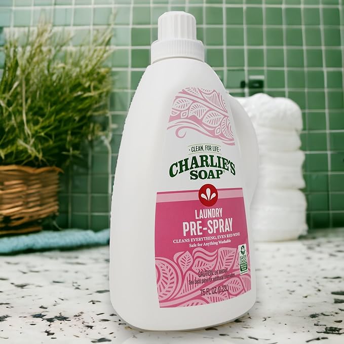 Charlie’s Soap Laundry Pre-Spray Stain Remover Refill Kit (91.9 fl oz), Natural Laundry Pretreat and Stain Remover (2 Pack - One 16.9oz Sprayer and One 75oz Refill)