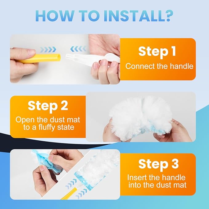 Duster Refills Compatible with Swiffer Duster, 60 Count Heavy Duty Duster Refills with 1 Short Handle + 1 Extenda Handle, Multisurface 360° Dusters with 4X Microfibers, Unscented Dusters for Cleaning
