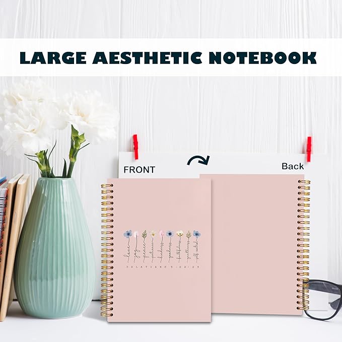 BearCake Fruit of the Spirit Boho Floral Christian Notebook Journal,Bible 5:22-23 Christian Gifts for Women,Bible Notebooks for Note Taking, Bible Journaling Notebook,Spiral Notebook 5.5x8.3 pink