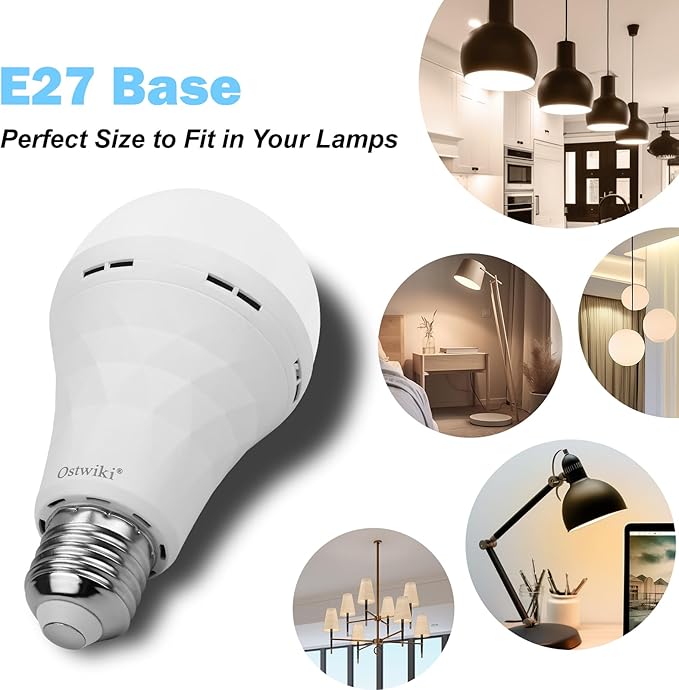 2 Pack Rechargeable Emergency Light Bulbs,Battery Operated Light Bulb for Power Outage Hurricane Camping 9W E27 3000K Warm 1200mAh Battery Backup Soft Light Bulbs for Lamps,Battery Led Bulb