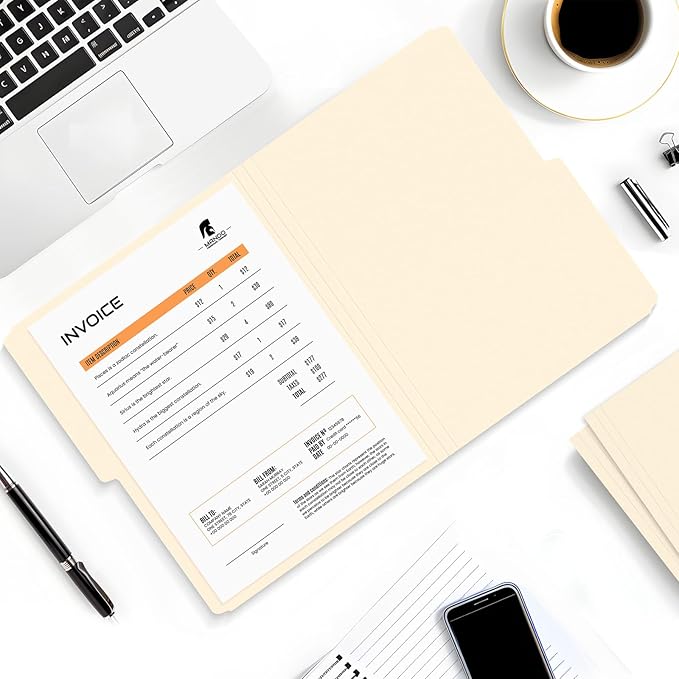 SUNEE File Folders, 18 Pack Manilla Folders 8.5 x 11, 1/2 Cut Tab for Easy Labeling and Organization, Durable Standard Paper for Home, Office, School Filing