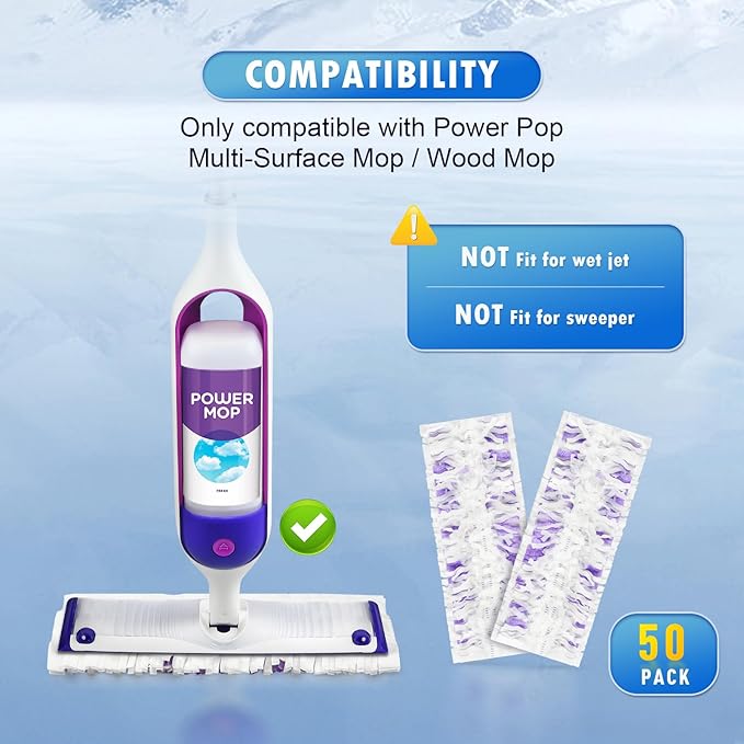 Cleaning Pads Compatible with Swiffer Power MOP Refills | 50 Pack 20% Thicker Pads | Pet Hair & Grease Deep Cleaner