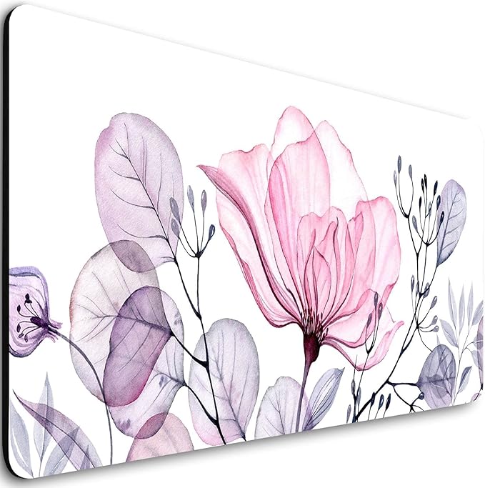 Extended Gaming Mouse Pad (31.5 X 11.8 in), Large Non-Slip Rubber Base Mousepad,Keyboard Mouse Mat Desk Pad for Work, Game, Office, Home - White Pink Flower, MOU-04