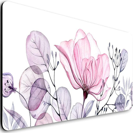 Extended Gaming Mouse Pad (31.5 X 11.8 in), Large Non-Slip Rubber Base Mousepad,Keyboard Mouse Mat Desk Pad for Work, Game, Office, Home - White Pink Flower, MOU-04