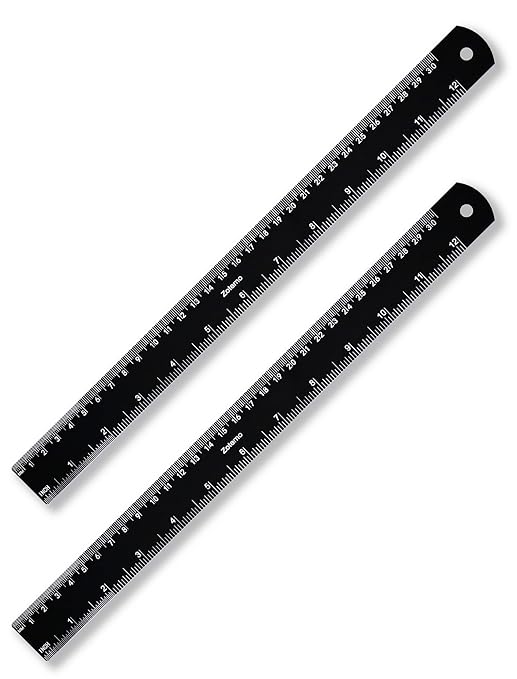 Metal Ruler 12 Inch, Metric Ruler Dual Scale with Laser Etched Measurement, 2 Pack Easy to Read Aluminum Straight Edge with Inch to Millimetre Conversion Table for Office Back to School Student