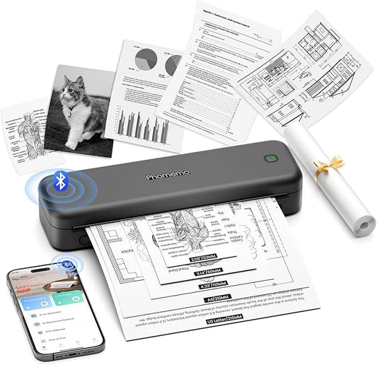 Phomemo M834 Portable Printer Wireless for Travel, Bluetooth Thermal Printer 8.5" x 11"&A4, Compatible with iOS,Android & PC,Inkless Mobile Printers for Travel,Office,School,Home,Gray