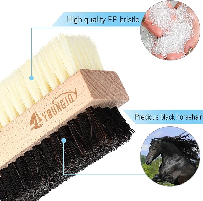 YoungJoy 2 Pieces Dual Sided Sneaker Shoe Cleaner Brush Set Shoes Clean Brush Kit Both Boar and Plastic Bristles with Microfiber Cloth (A)