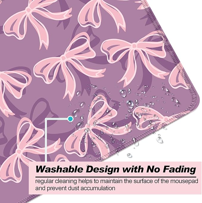 Pretty Purple Bows Gaming Desk Mat, Computer Keyboard Large Extended Long Girly Mouse Pad for Office and Home, XL (W15)