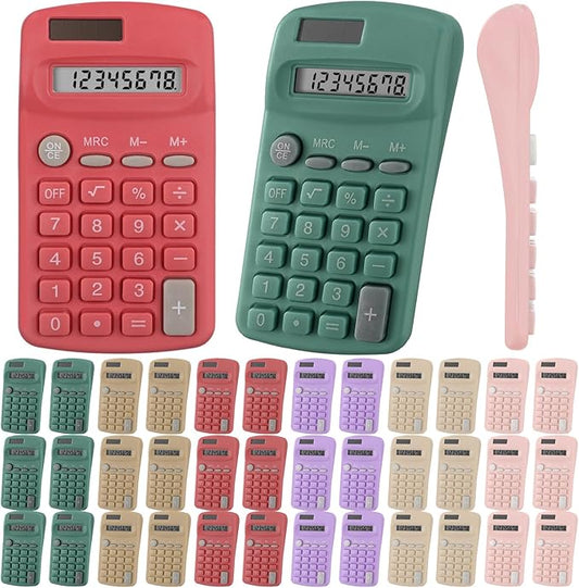 18 Pcs Pocket Size Basic Calculators Bulk for Classroom Solar Battery Dual Power Display Calculator 8 Digit Colored Basic Calculator for Kids Student School Office
