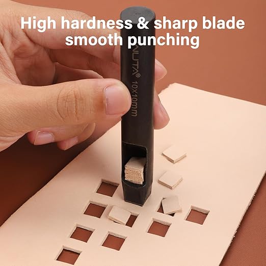 WUTA Square Leather Hole Punch,10PCS Steel Hollow Punch Tool Set for Belt,Watch Band,Leather Crafting（2mm-25mm ）