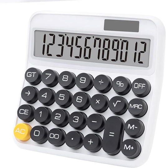 Black White Calculator, Big Button Calculator with Large LCD Display, White Office Desk Accessory for Offices, Schools, Homes and Businesses