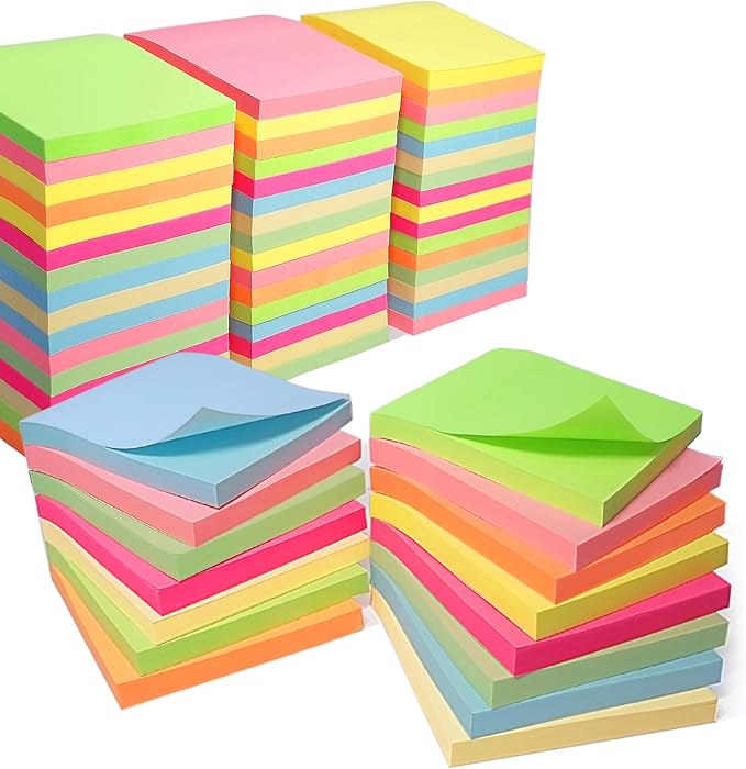 Sticky Notes 3x3 Inches, Self-Stick 48 Pads Bulk, 8 Bright Colors, Colorful Self-Adhesive Notes Pads for Home, School, Office, Notebook, 75 Sheets/Pad