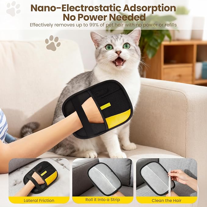 febnwn 3Pcs Pet Hair Removal Glove for Cats & Dogs, Reusable Electrostatic Pet Hair Gloves,Pet Hair Remover, Newly Upgraded Pet Hair Removal Tool for Car Seat,Clothing,Carpet,Couch
