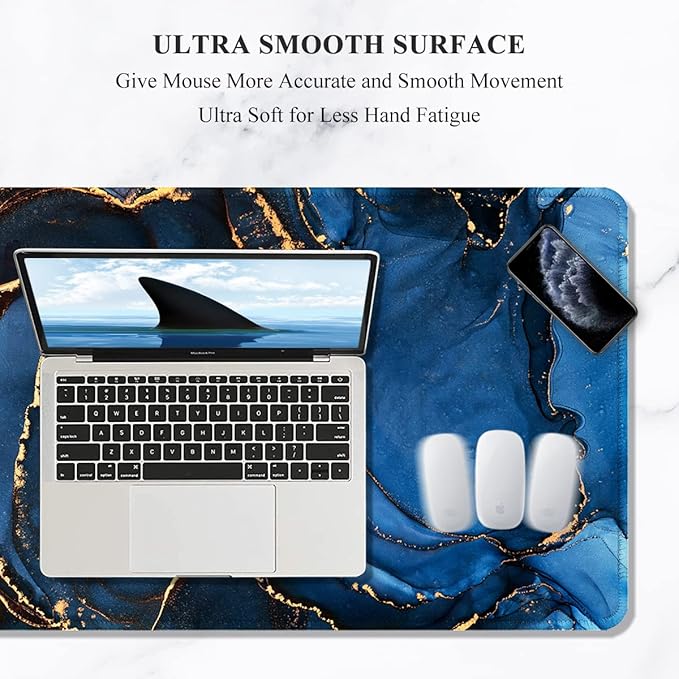 Auhoahsil Large Mouse Pad, XXL Desk Pad, Extened 35" x 15", Non-Slip Rubber Base, Stitched Edges, Superior Surface, Waterproof Keyboard Mat, Large Mousepad for Gamer, Office & Home, Dark Blue Marble