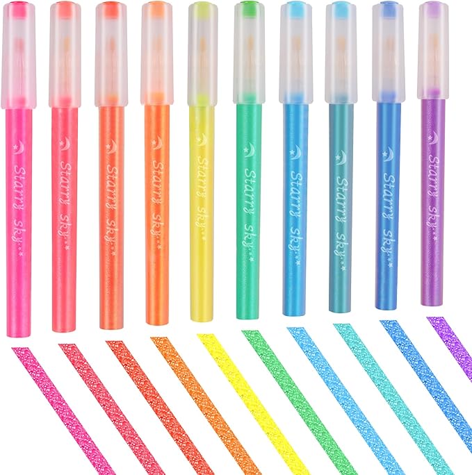 Glitter Highlighters Assorted Colors,10 Pack Metallic MultiColor Pastel Highlighters,Cute Glitter Multi Colored Highlighter Markers Pens for Planner,Journaling,Scrapbooking supplies