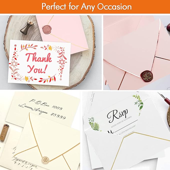 A6 White Envelopes 4 x 6 With Gold Border,- 50 Pack, Quick Self Seal, For 4x6 Cards| Perfect for Weddings, Invitations, Photos, Graduation, Baby Shower| 250GSM Luxury paper|5.25 x 7.25 Inches (White)