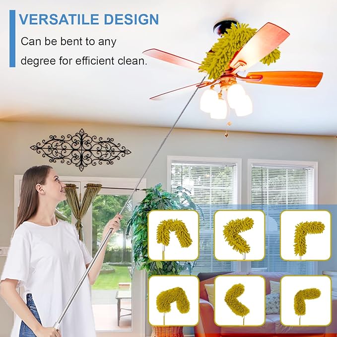 Upgraded Dusters for Cleaning (6pcs), Ceiling Fan Duster with 100" Thickened Extension Pole, Extendable Long Microfiber Duster for High Ceilings, Reusable & Washable Dusting Wand by OOSOFITT