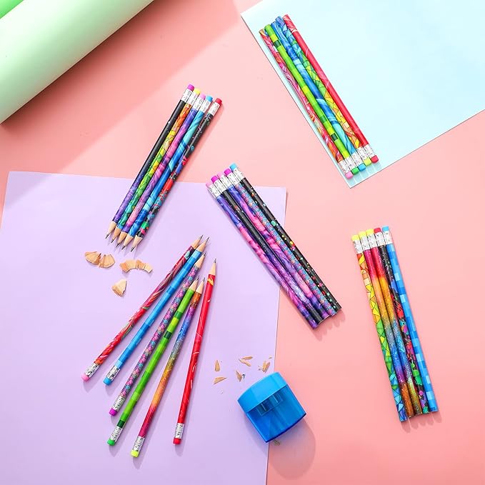 Chinco Wooden Pencil with Eraser for Kids Colorful Pencils Bulk Writing Fun Assorted Novelty Kids Fun School Supplies for Classroom Gifts Teacher Student School Supplies
