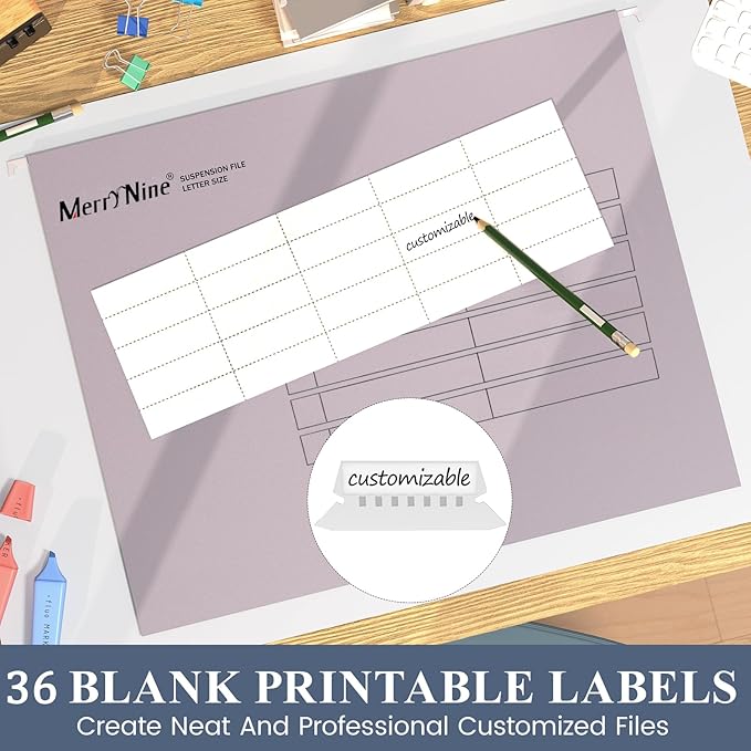 MerryNine 36pcs Hanging File Folders Letter Size, Paper Filing Cabinet Folders Organizer with 1/5-Cut Tabs and Inserts, Suspension File Organizers for Office School Home Hospital, Assorted Colors