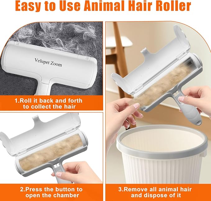 Velupet Zoom Pet Hair Remover Lint Roller for Pet,Cat Hair Removal Tool Reusable Lint Roller for Furniture, Couch, Carpet, Clothing and Bedding,White Blue