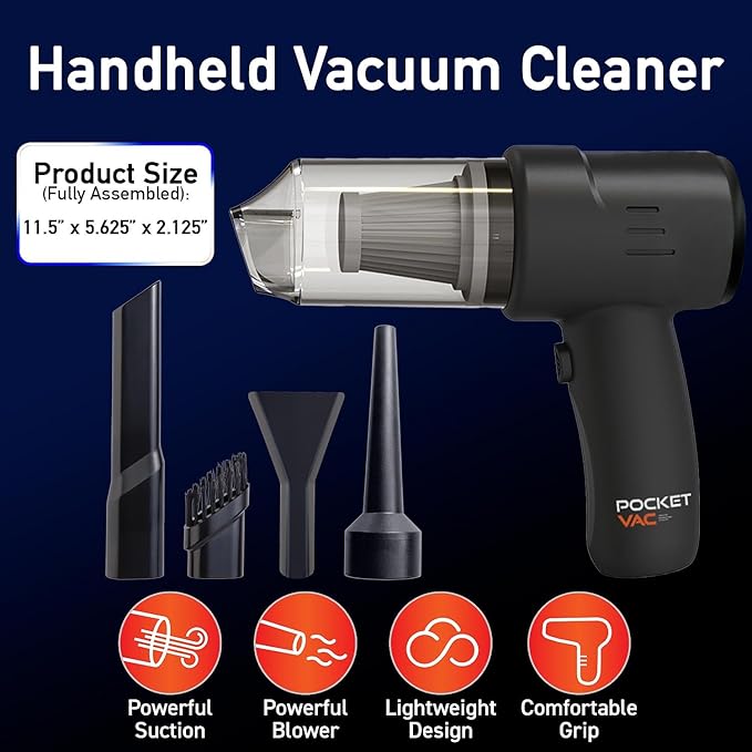 Pocket Vac Handheld Vacuum Compact Wireless Vacuum Cleaner, Lightweight Hand Held Vacuuming for Home Kitchen Car Corner Upholstery Pet Hair Dust Crumbs Cleaning