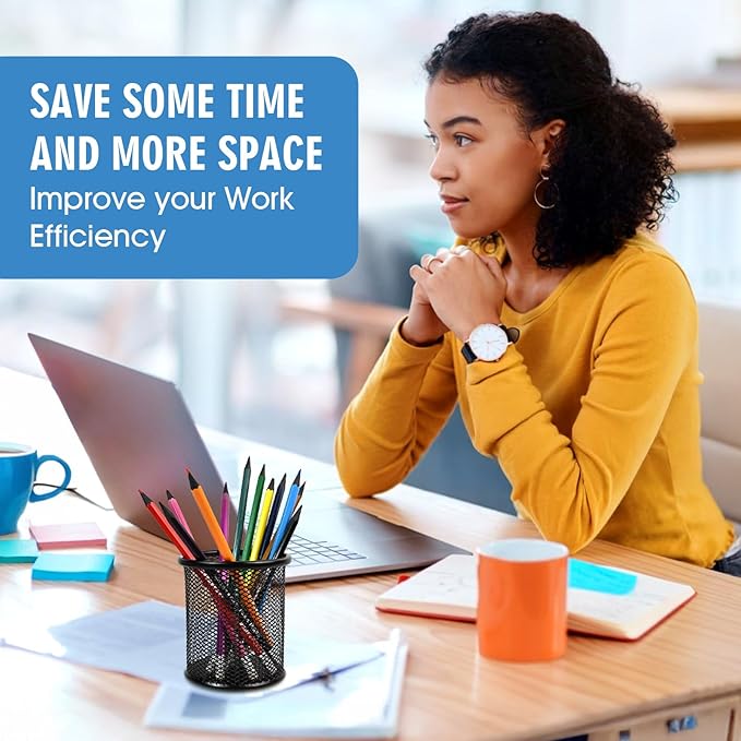 2 Pack Black Pencil Cup - Wire Mesh Pen Cup Holder for Desk, Office Pen Organizer With Sleek Design