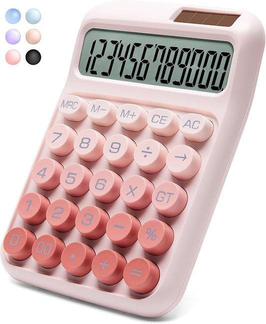 Desk Calculator,12 Digits, Large LCD Display,Big Buttons,Solar and Battery Dual Power Desktop Calculators,Cute and Aesthetic (Ombre Pink, M)