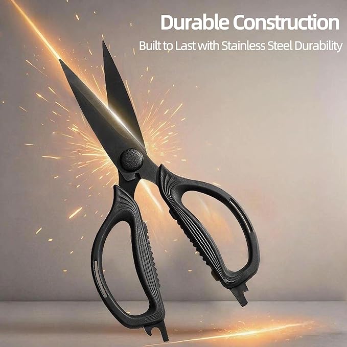 Kitchen Shears Scissors Food Scissors, 8-in-1 Multifunction Japanese Stainless Steel Meat Shears, Dishwasher Safe Sharp Shear All Purpose with Comfort Grip, Ideal for Everyday Use-Black