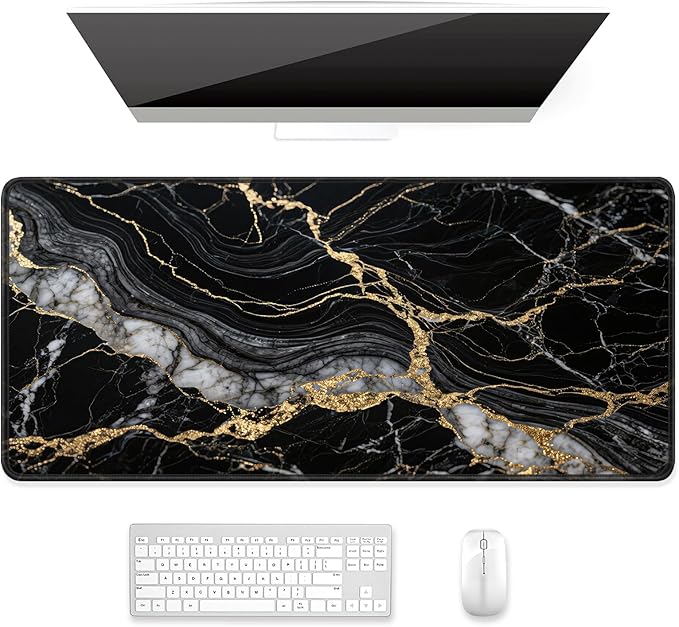 Auhoahsil Desk Mat, Ultra Large Mouse Pad, XXL Gaming Mousepad, Pretty Desk Pad, Big Extended Full Size Desktop Desk Matt for Keyboard, Laptop & Computer, 35.5 x 15.7 in, Black Marble