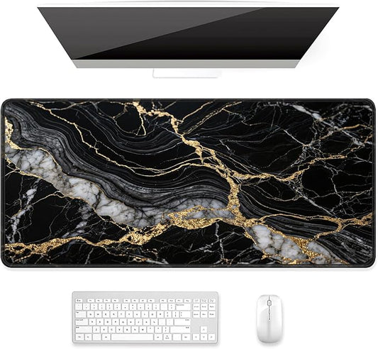 Auhoahsil Desk Mat, Ultra Large Mouse Pad, XXL Gaming Mousepad, Pretty Desk Pad, Big Extended Full Size Desktop Desk Matt for Keyboard, Laptop & Computer, 35.5 x 15.7 in, Black Marble