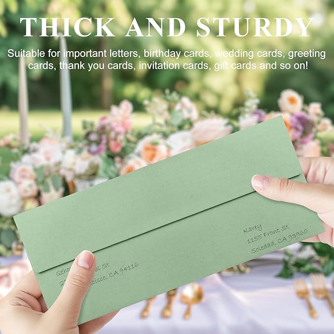 100 Pack Sage Green #10 Business Envelopes, Standard Envelopes Self Seal, 4 1/8 x 9 1/2 Inch Letter Size Business Mailing Envelopes for Checks Invoices Statements Baby Shower Wedding Birthday