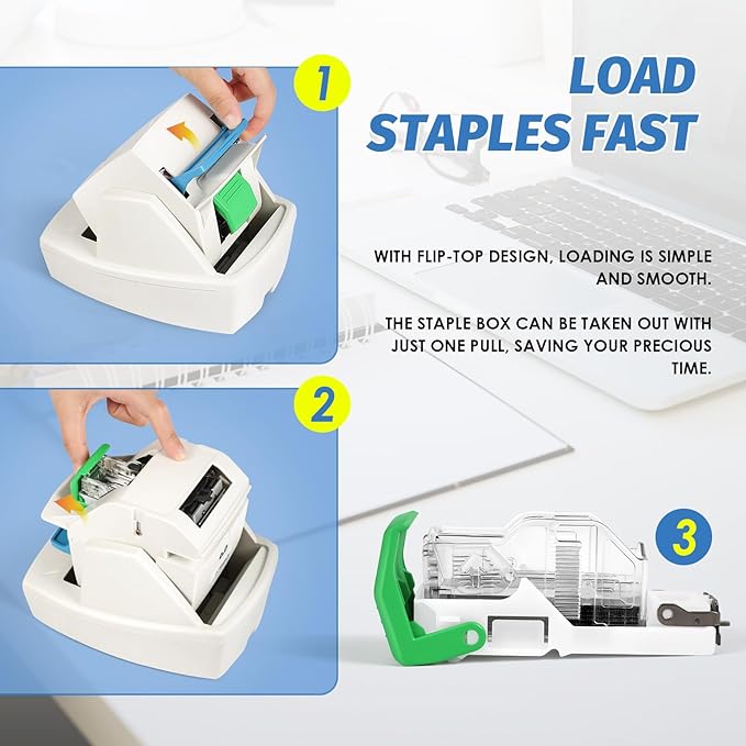 Heavy Duty Electric Stapler, 70 Sheets 60g Paper Capacity, Automatic Flat-Clinch Stapler, Quiet and Anti-Jam for Office/School, with 5500 Staples