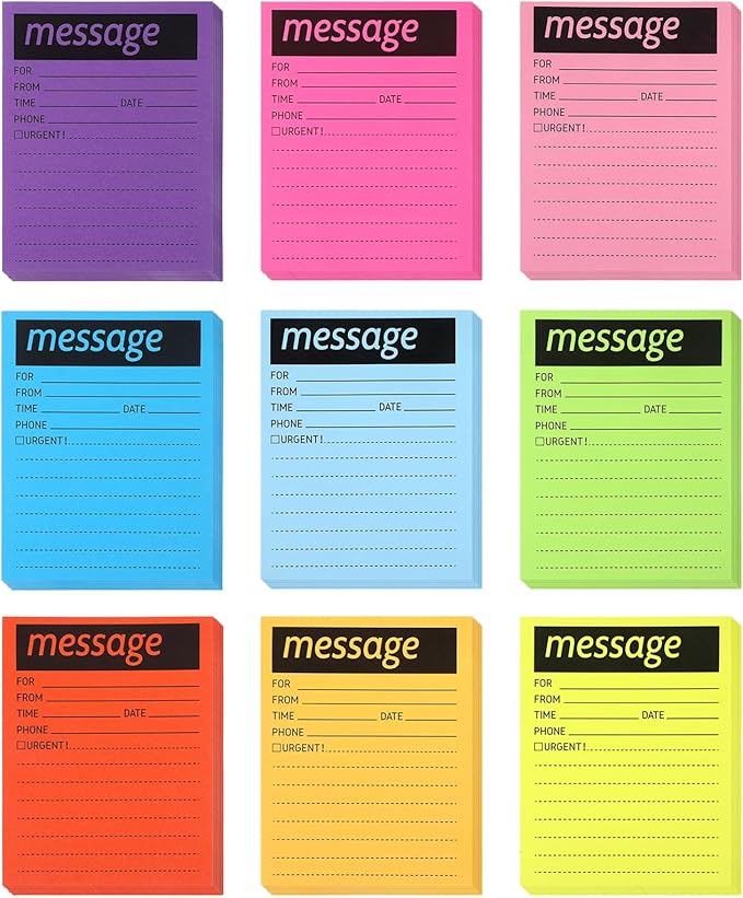 9 Set Phone Message Pads for Office, Colorful 4 x 5 Inch Phone Message Sticky Notes Urgent Self-Stick Memo Notepads for Desk Call Records, Neon Note Sheets for Workplace Communication School Supplies