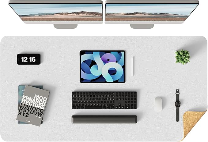 YSAGi Double-Sided Desk Pad, Leather Desk Mat, Eco Cork Desk Pad Protector,Large Mouse Pad,Waterproof Desk Blotter for Office/Home (Off-White+Cork, 47.2" x 23.6")