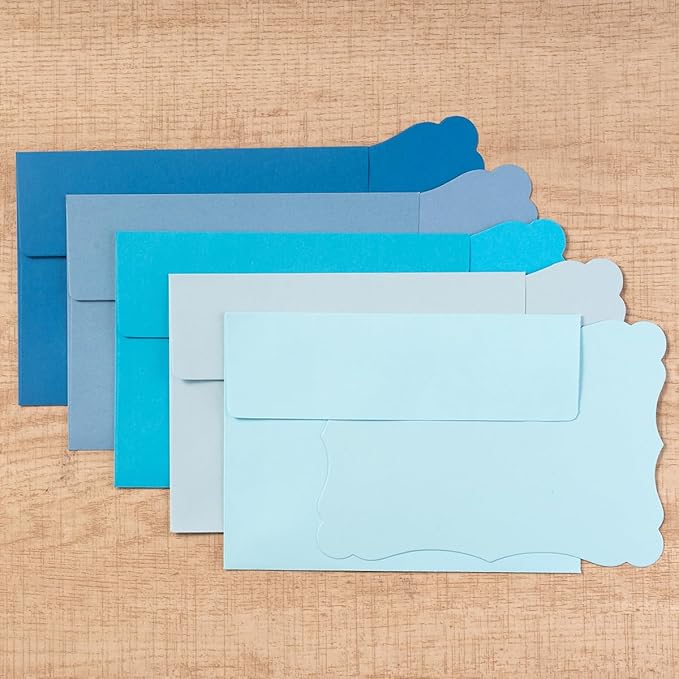 100 Pack Blue A7 Envelopes with Blank 5 x 7 Cards Self-Adhesive Business Envelopes Invitations Cards Envelopes (5 Colors Blue, A7)