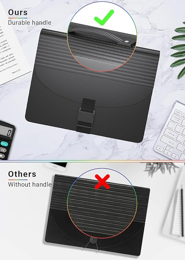 Expanding File Folders,Accordion File Organizer with Handle,13 Pockets Expandable File Folder Portable Filing Box,Adjustable Support Strap,Colored Tabs.Papers Bills Documents Organizer,A4/Letter Size