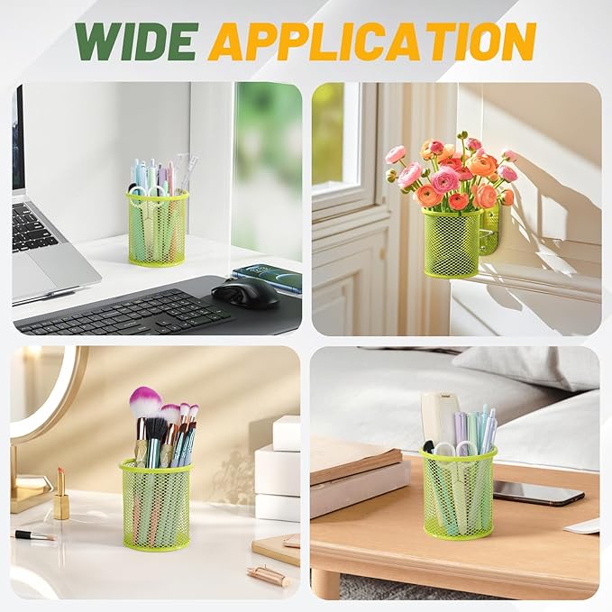Segarty Pen Holder, 3 Pack Round Light Green Pen Cup Holder, Wire Mesh Marker Pencil Containers Set for Desk, Desktop Accessories Organizer Office Supplies, School, Home, Makeup Brush