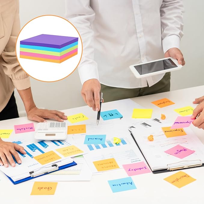 96 Pads Sticky Notes, 3 x 3 in, 50 Sheets/Pad, 6 Bright Colors Sticky Notes, Self-Stick Notes, Easy to Post for Home Office